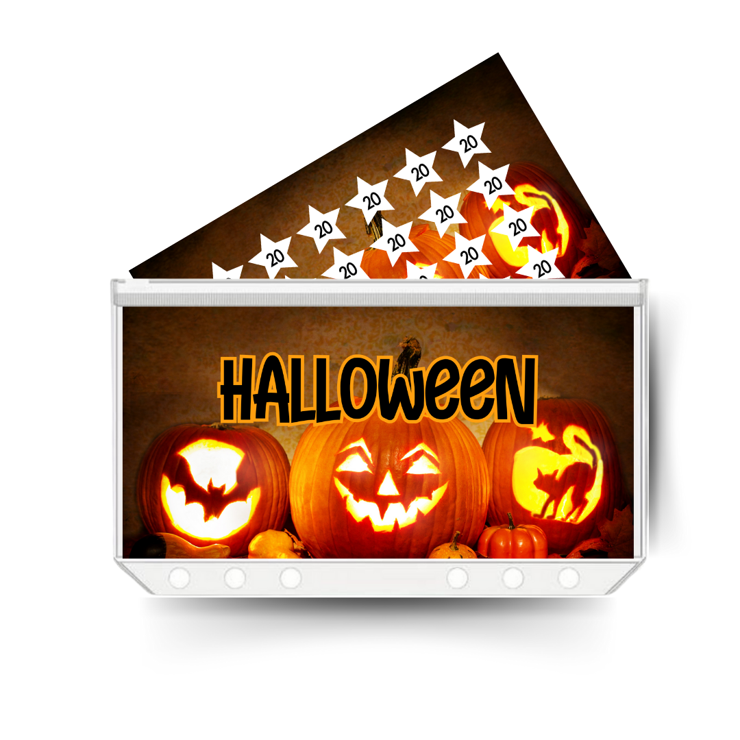 HALLOWEEN display insert, savings tracker and clear twin pocket cash envelope