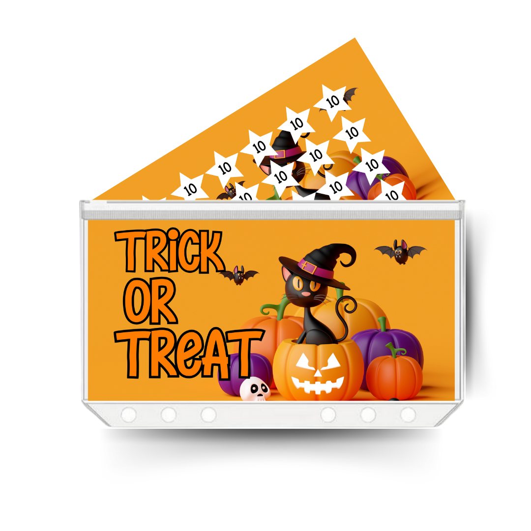 HALLOWEEN display insert, savings tracker and clear twin pocket cash envelope